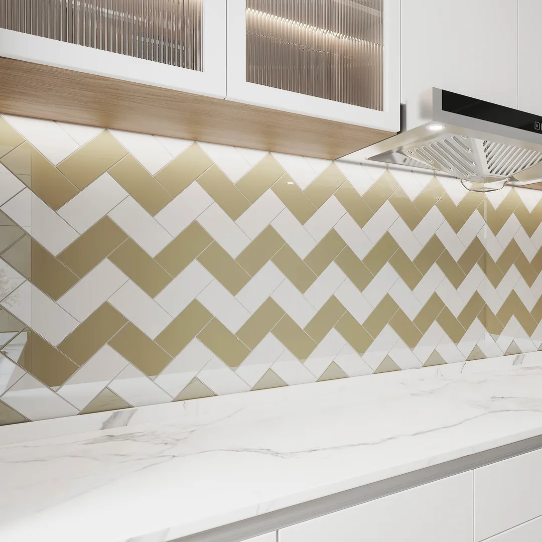 Giorbello (Sample) 3x6 Glass Subway Tiles Light Taupe 3-in x 6-in Glossy Glass Brick Subway Wall Tile, photo 4 of 6