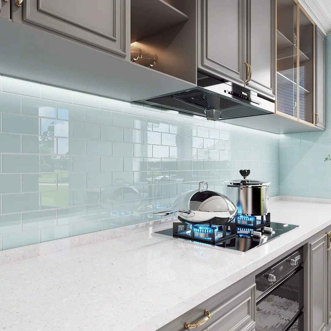 Giorbello Classic Premium Baby Blue 3-in x 6-in Glossy Glass Subway Wall Tile (5-sq. ft/ Carton), photo 3 of 7