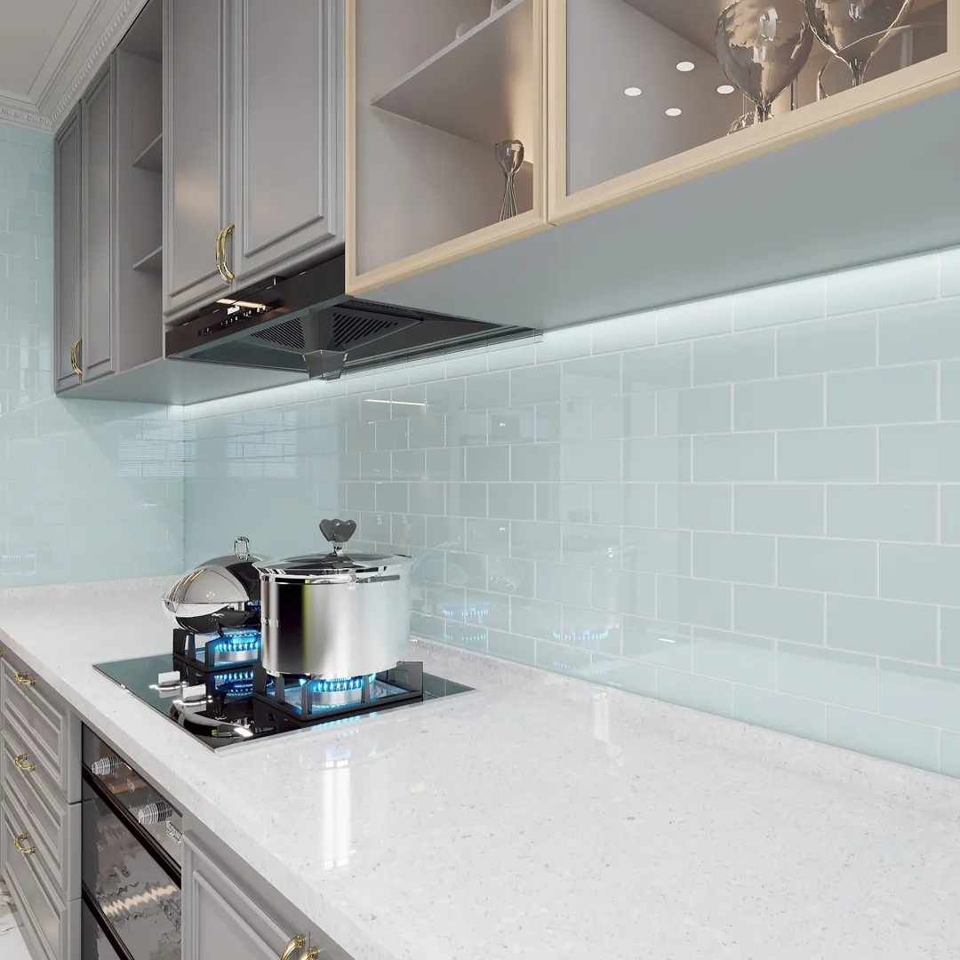 Giorbello Classic Premium Baby Blue 3-in x 6-in Glossy Glass Subway Wall Tile (5-sq. ft/ Carton), photo 4 of 7