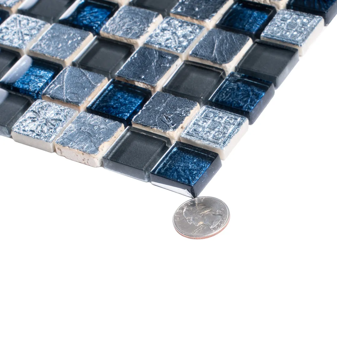 Apollo Tile (Sample) Wall Tile Mini Square Gray and Blue 4-in x 4-in Glossy Glass/Metal/Stone Marble Wall Tile, photo 5 of 7