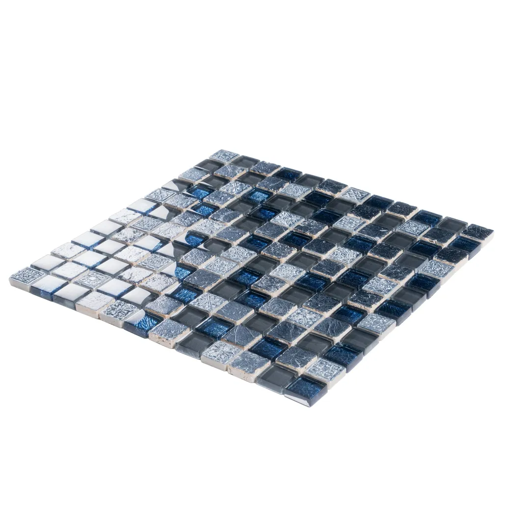 Apollo Tile (Sample) Wall Tile Mini Square Gray and Blue 4-in x 4-in Glossy Glass/Metal/Stone Marble Wall Tile, photo 7 of 7