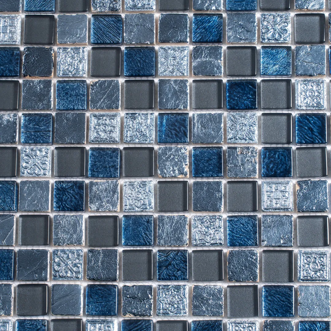 Apollo Tile (Sample) Wall Tile Mini Square Gray and Blue 4-in x 4-in Glossy Glass/Metal/Stone Marble Wall Tile, photo 4 of 7