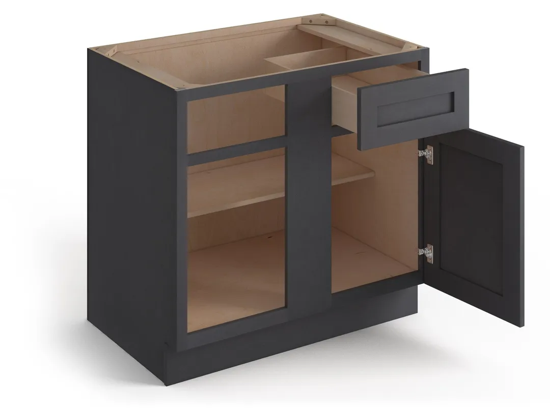 Valleywood Cabinetry 39-in W x 34.5-in H x 24-in D Ideal Gray Birch Blind 1-Drawer Corner Base Ready To Assemble Plywood Cabinet (Flat Panel Shaker Style), photo 2 of 11