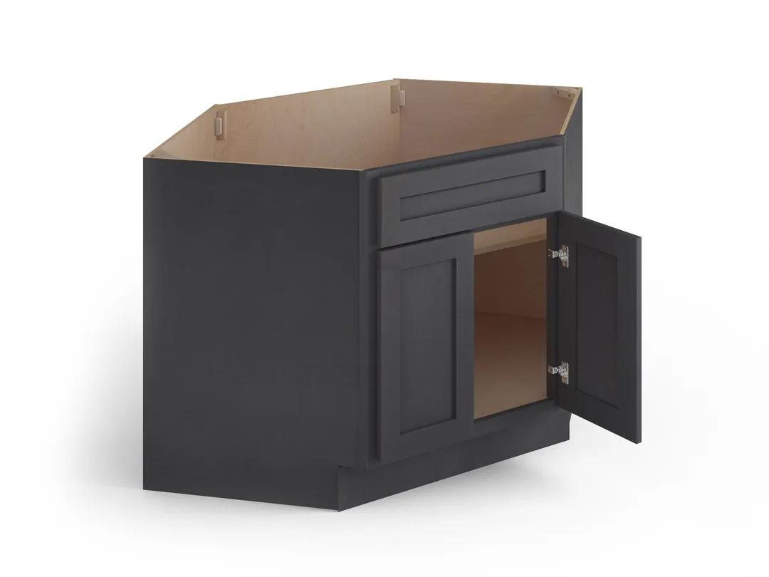 Valleywood Cabinetry 42-in W x 34.5-in H x 24-in D Ideal Gray Birch Diagonal 1-Drawer Corner Base Ready To Assemble Plywood Cabinet (Flat Panel Shaker Style), photo 2 of 11