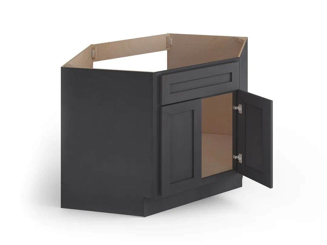 Valleywood Cabinetry 42-in W x 34.5-in H x 24-in D Ideal Gray Birch Diagonal Sink Base Ready To Assemble Plywood Cabinet (Flat Panel Shaker Style), photo 2 of 11