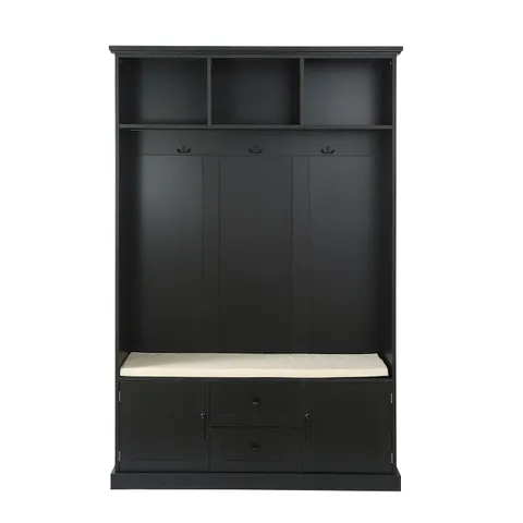Midcentury 47.2-in Black Wood Hall Tree