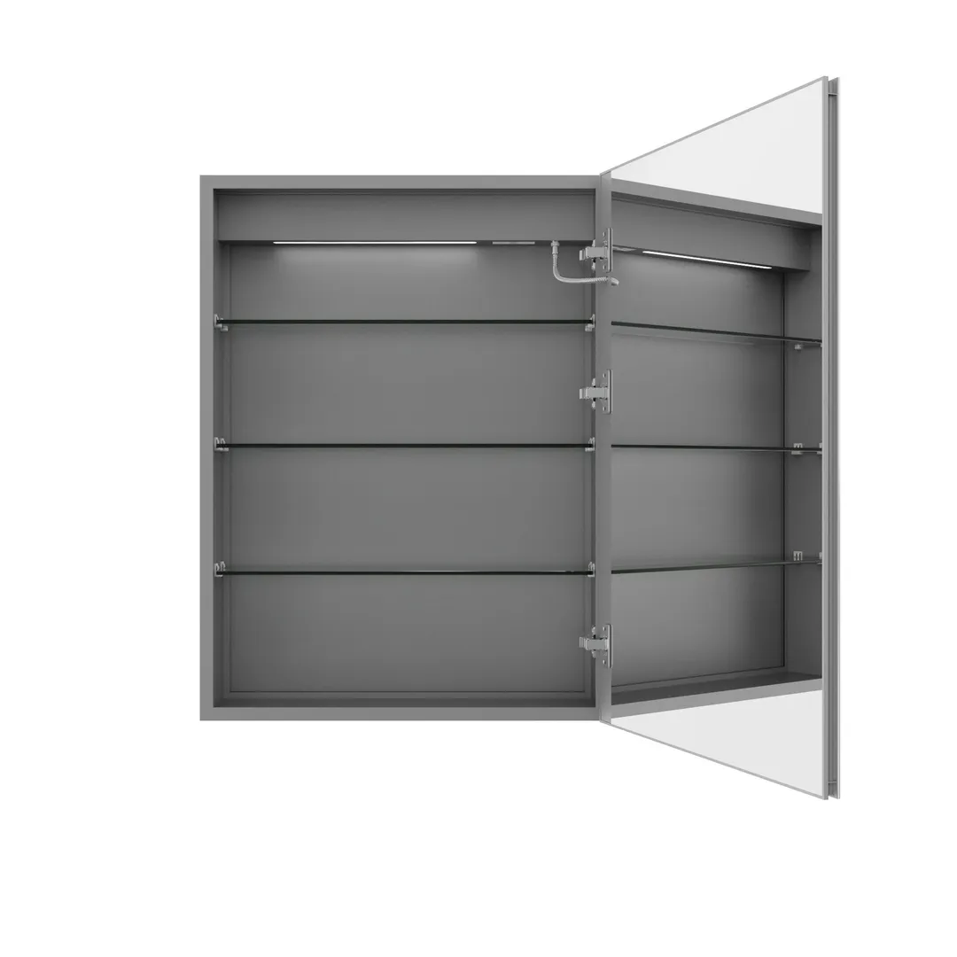 ExBrite 24-in x 32-in Lighted LED Fog Free Surface/Recessed Mount Silver Mirrored Soft Close Medicine Cabinet with Outlet, photo 13 of 14