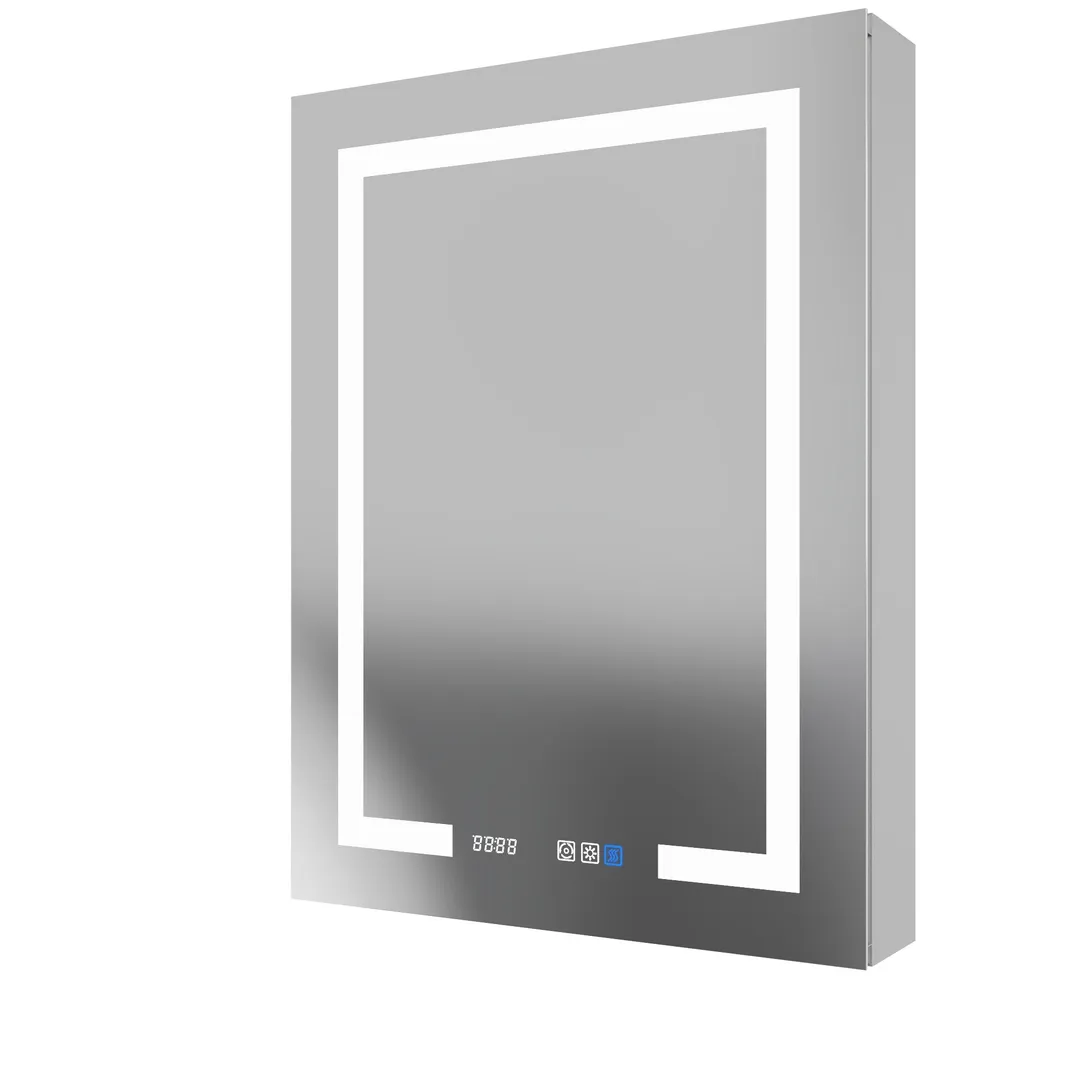 ExBrite 24-in x 32-in Lighted LED Fog Free Surface/Recessed Mount Silver Mirrored Soft Close Medicine Cabinet with Outlet, photo 12 of 14