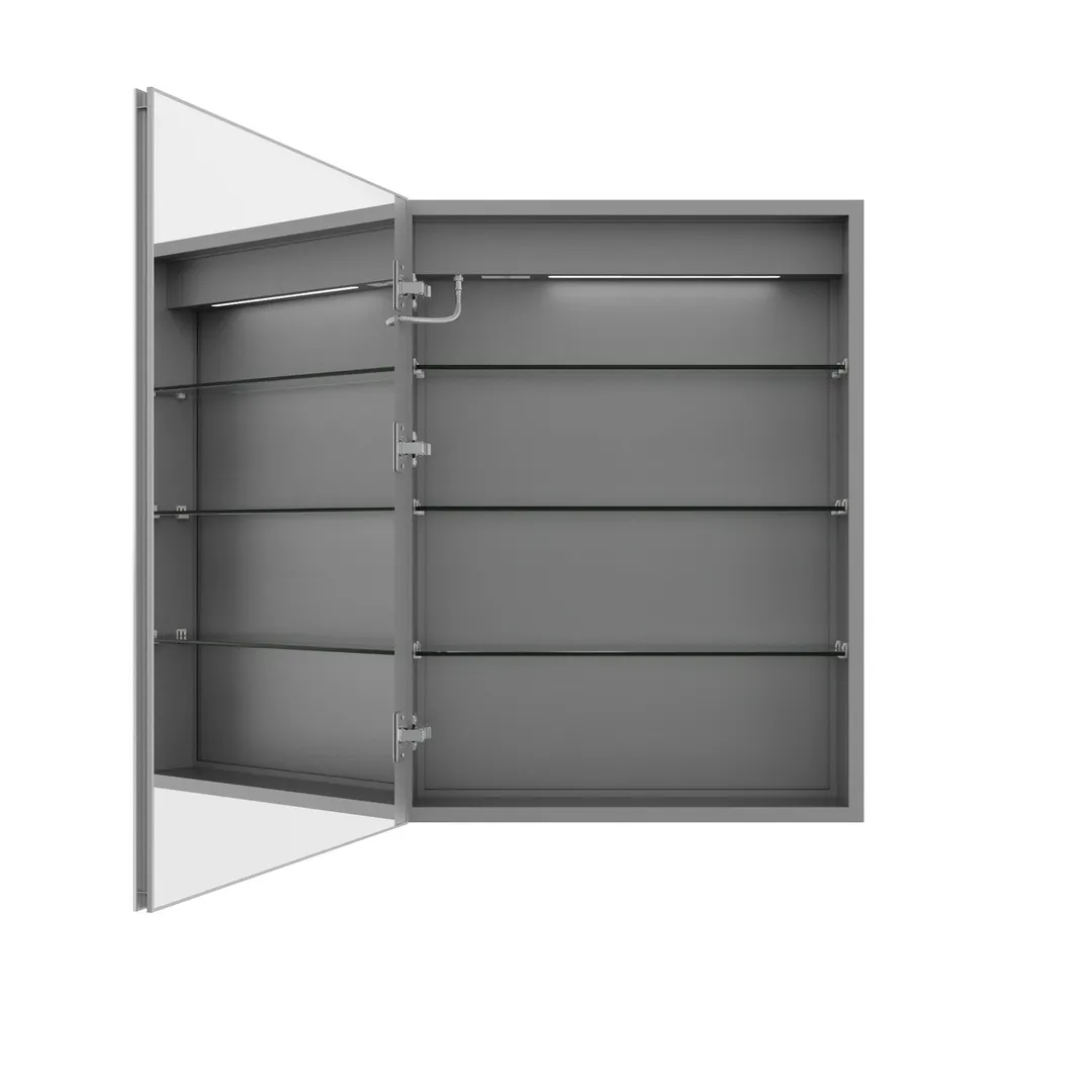 ExBrite 24-in x 32-in Lighted LED Fog Free Surface/Recessed Mount Silver Mirrored Soft Close Medicine Cabinet with Outlet, photo 13 of 14