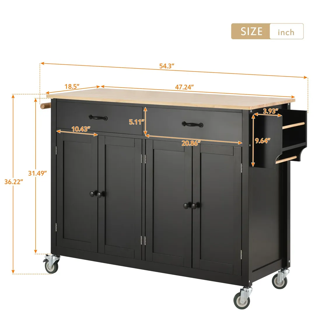 Nestfair Black Wood Base with Mdf Wood Top Rolling Kitchen Island (18.5-in x 54.33-in x 36.22-in), photo 12 of 12