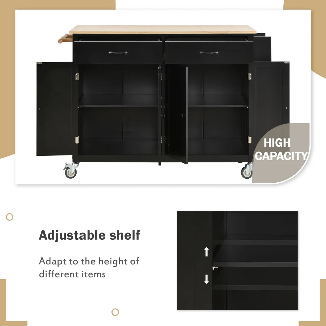 Nestfair Black Wood Base with Mdf Wood Top Rolling Kitchen Island (18.5-in x 54.33-in x 36.22-in), photo 6 of 12