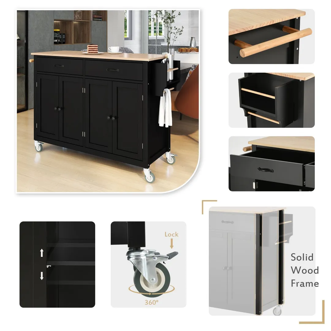 Nestfair Black Wood Base with Mdf Wood Top Rolling Kitchen Island (18.5-in x 54.33-in x 36.22-in), photo 5 of 12