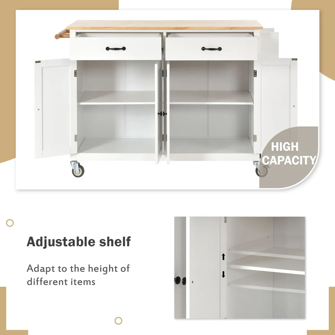 Nestfair White Wood Base with Mdf Wood Top Rolling Kitchen Island (18.5-in x 54.33-in x 36.22-in), photo 4 of 9