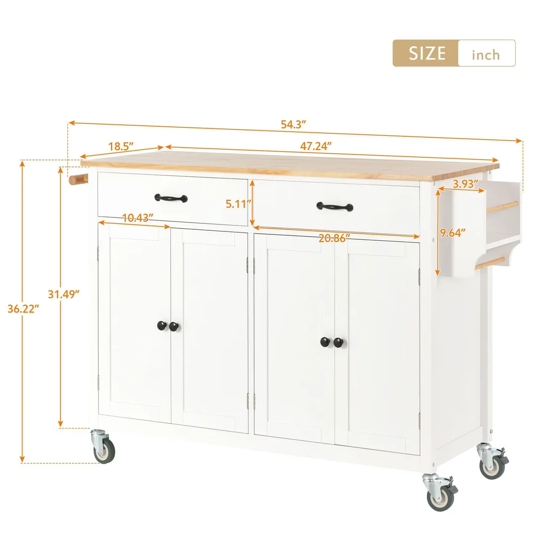 Nestfair White Wood Base with Mdf Wood Top Rolling Kitchen Island (18.5-in x 54.33-in x 36.22-in), photo 9 of 9