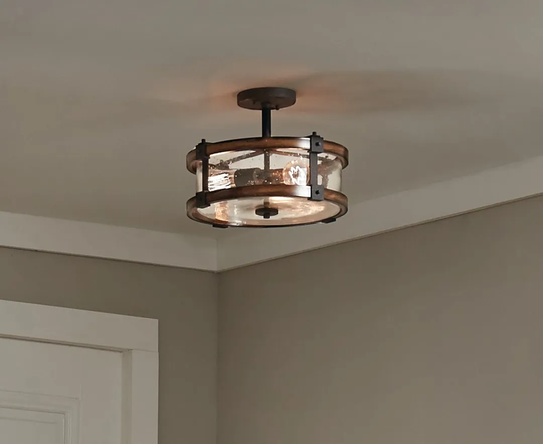 Kichler Barrington 14.75-in Distressed Black and Wood Tone Rustic Semi-Flush Mount Light, 3-Light, photo 12 of 14