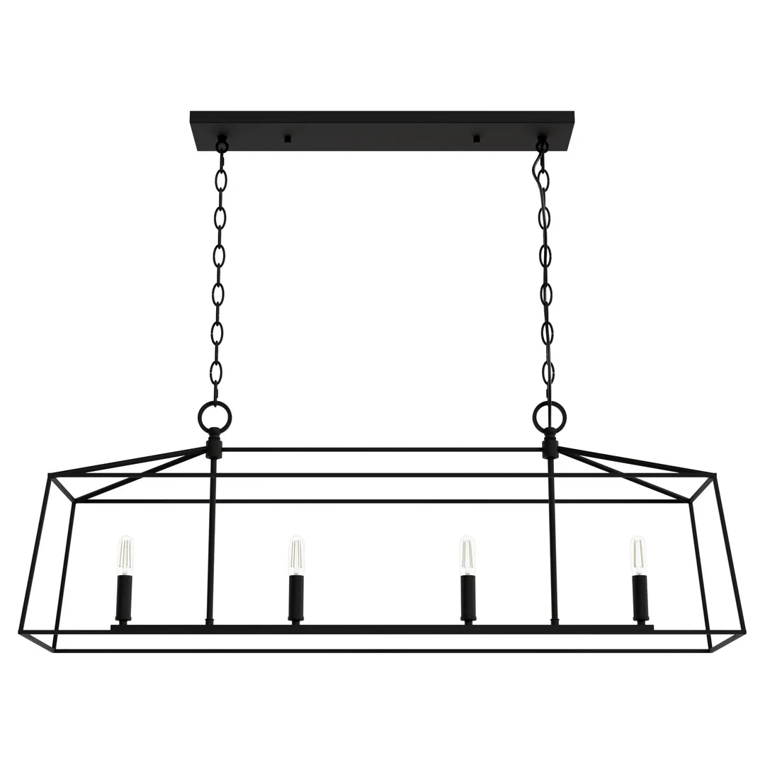 Hunter Fair Oaks 4-Light Matte Black TransitionalCage Chandelier, photo 2 of 11