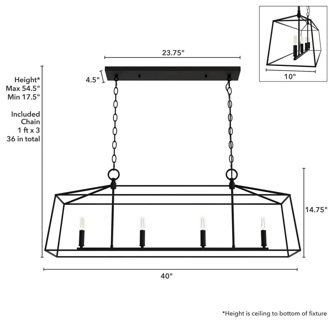 Hunter Fair Oaks 4-Light Matte Black TransitionalCage Chandelier, photo 4 of 11