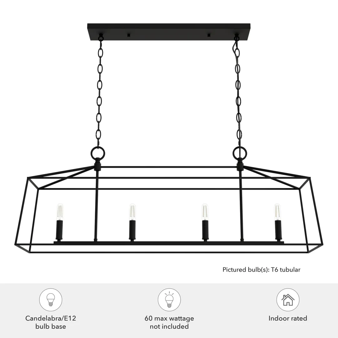 Hunter Fair Oaks 4-Light Matte Black TransitionalCage Chandelier, photo 5 of 11