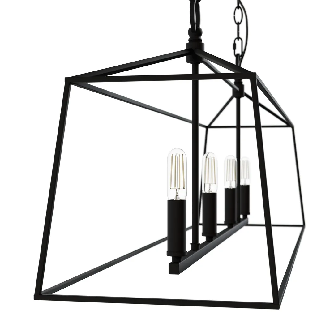 Hunter Fair Oaks 4-Light Matte Black TransitionalCage Chandelier, photo 8 of 11