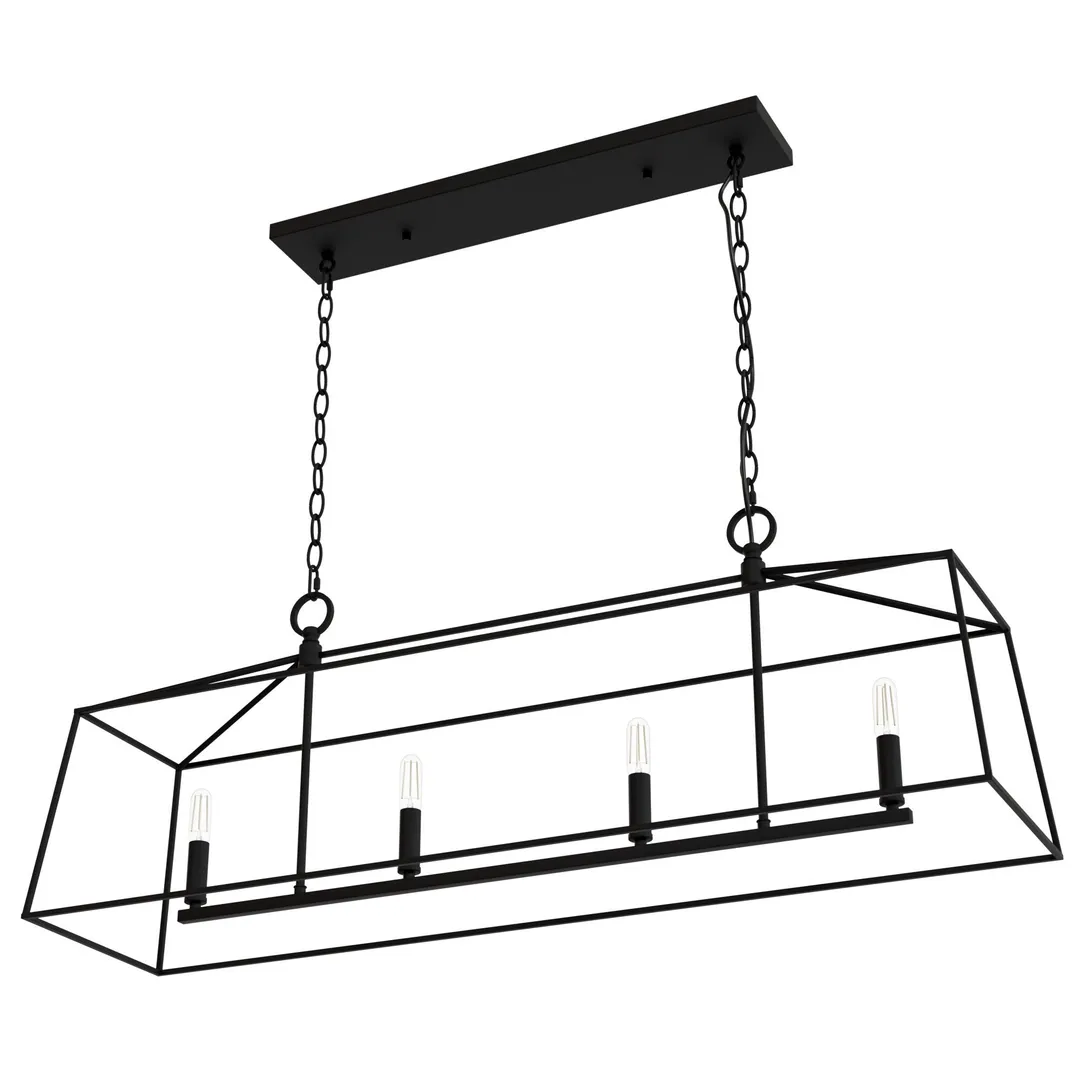 Hunter Fair Oaks 4-Light Matte Black TransitionalCage Chandelier, photo 9 of 11