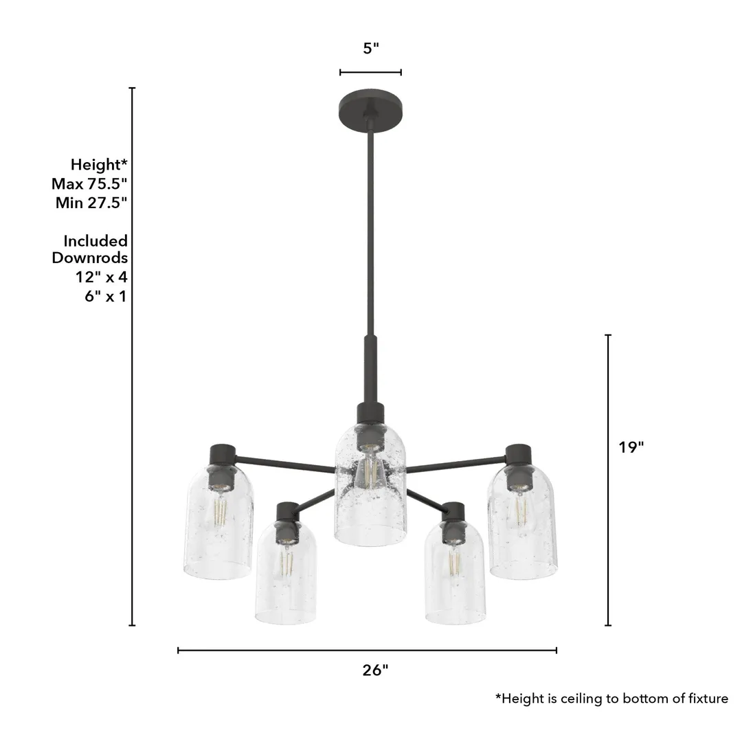 Hunter Lochemeade 5-Light Matte Gray Transitional Led Chandelier, photo 4 of 12
