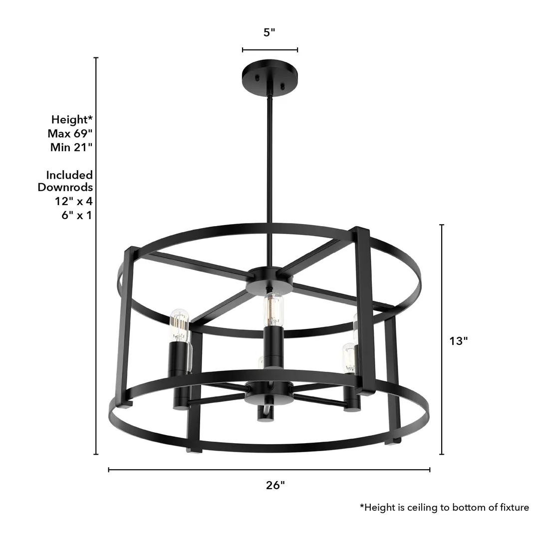 Hunter Astwood 6-Light Matte Black Transitional Led Chandelier, photo 5 of 12