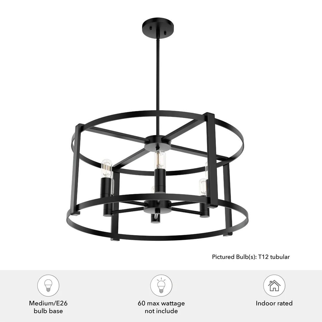 Hunter Astwood 6-Light Matte Black Transitional Led Chandelier, photo 6 of 12