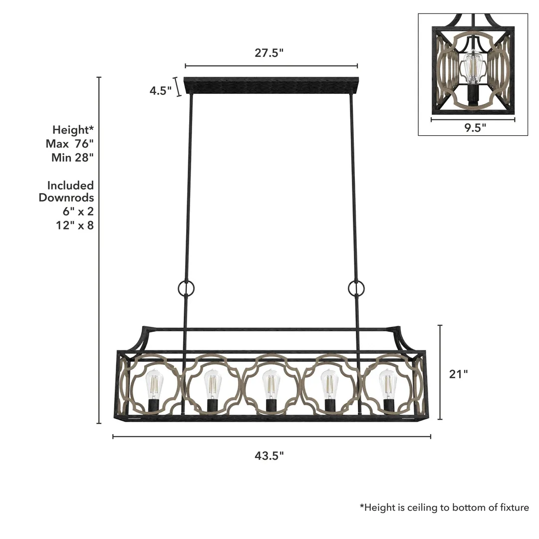 Hunter Stone Creek 5-Light Matte Black Transitional Led Bare Bulb Chandelier, photo 4 of 10