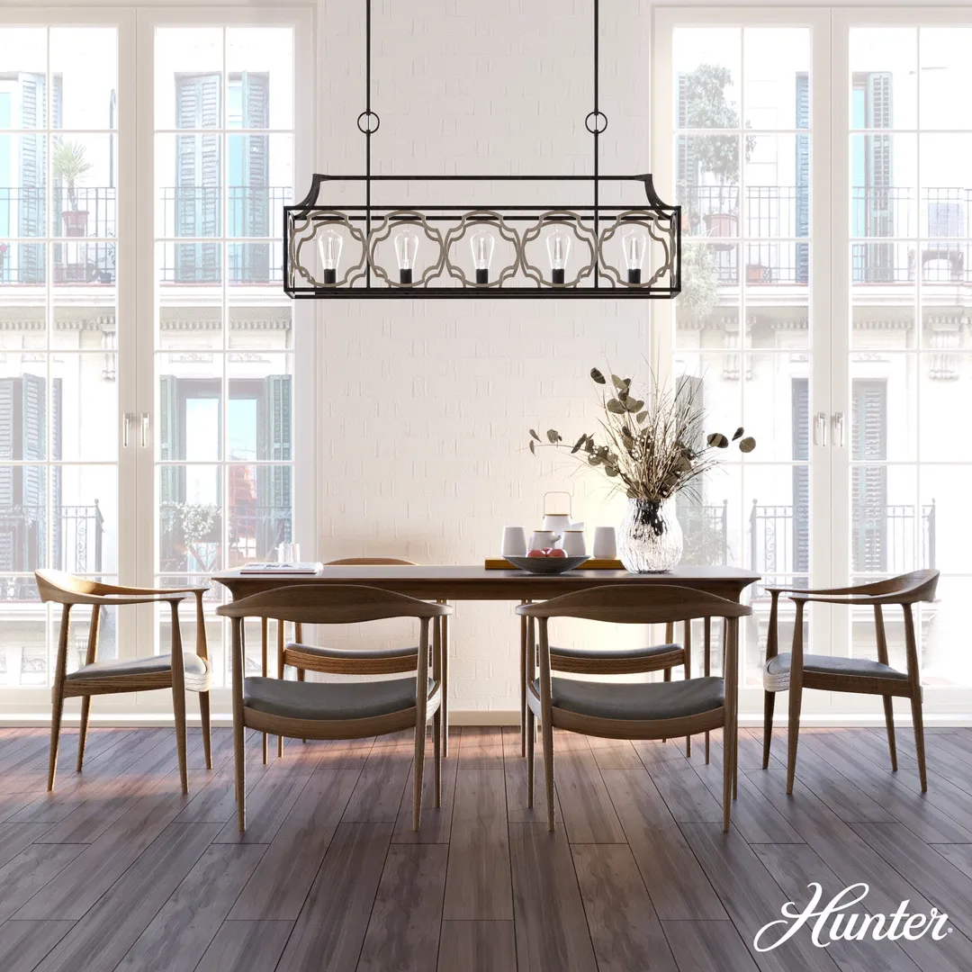 Hunter Stone Creek 5-Light Matte Black Transitional Led Bare Bulb Chandelier, photo 3 of 10