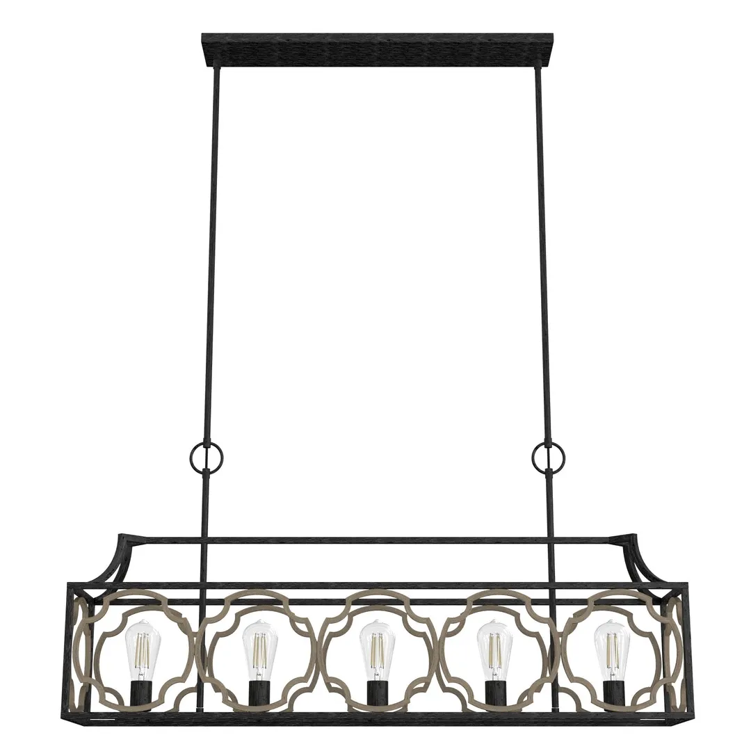 Hunter Stone Creek 5-Light Matte Black Transitional Led Bare Bulb Chandelier, photo 2 of 10