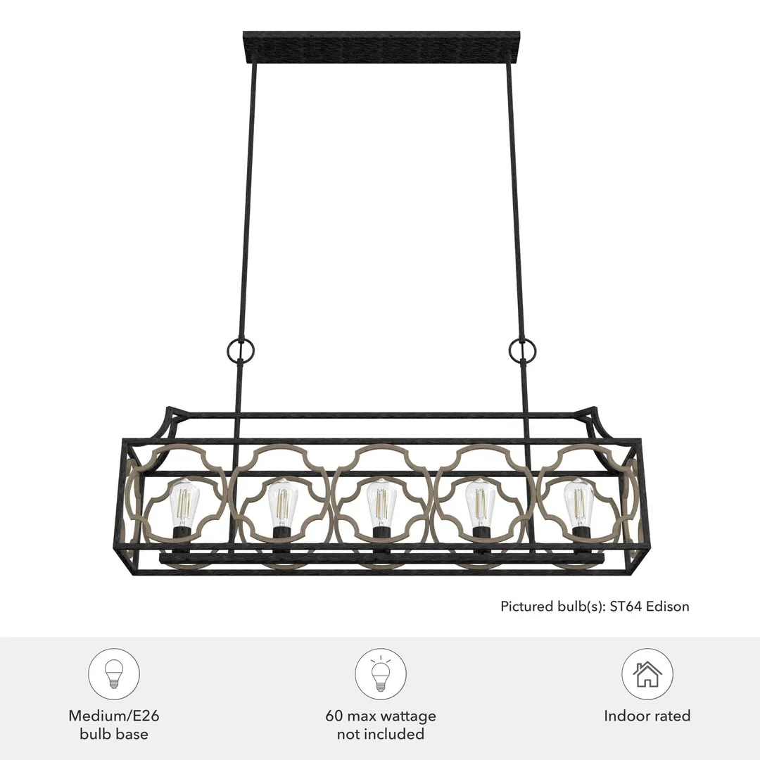 Hunter Stone Creek 5-Light Matte Black Transitional Led Bare Bulb Chandelier, photo 5 of 10