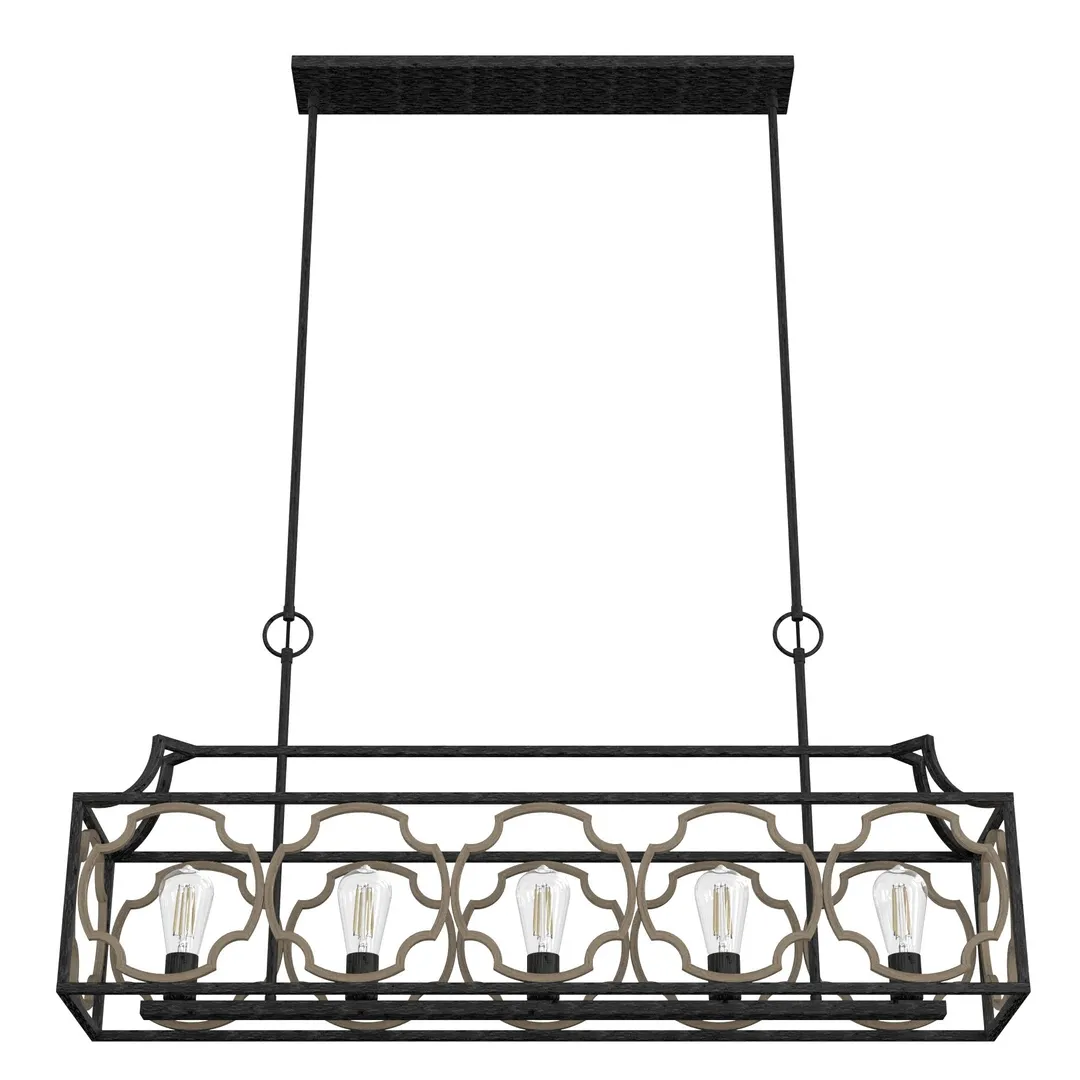 Hunter Stone Creek 5-Light Matte Black Transitional Led Bare Bulb Chandelier, photo 9 of 10