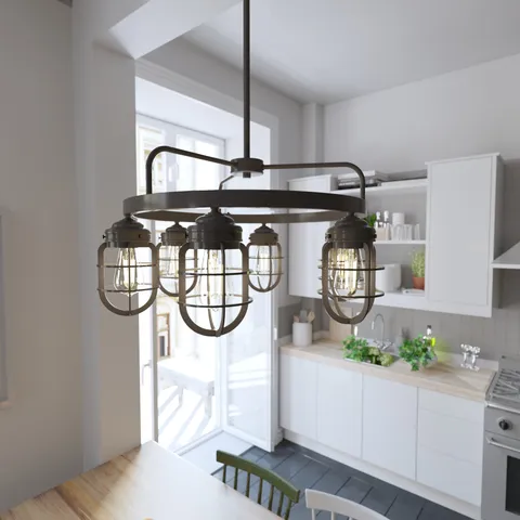 Industrial Matte Bronze LED Cage Chandelier