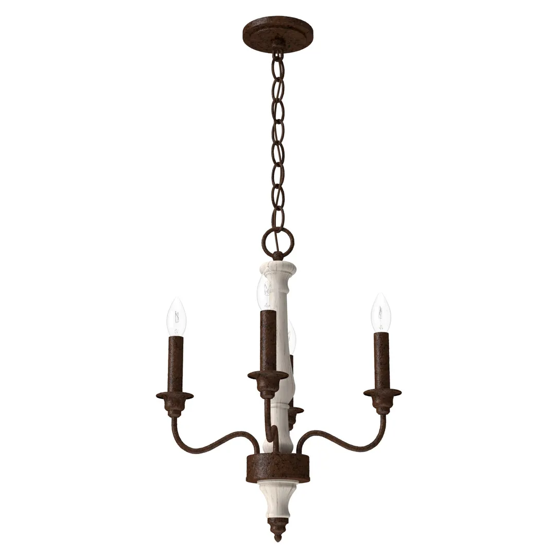 Hunter Teren 4-Light Matte White Traditional Led Bare Bulb Chandelier, photo 2 of 8