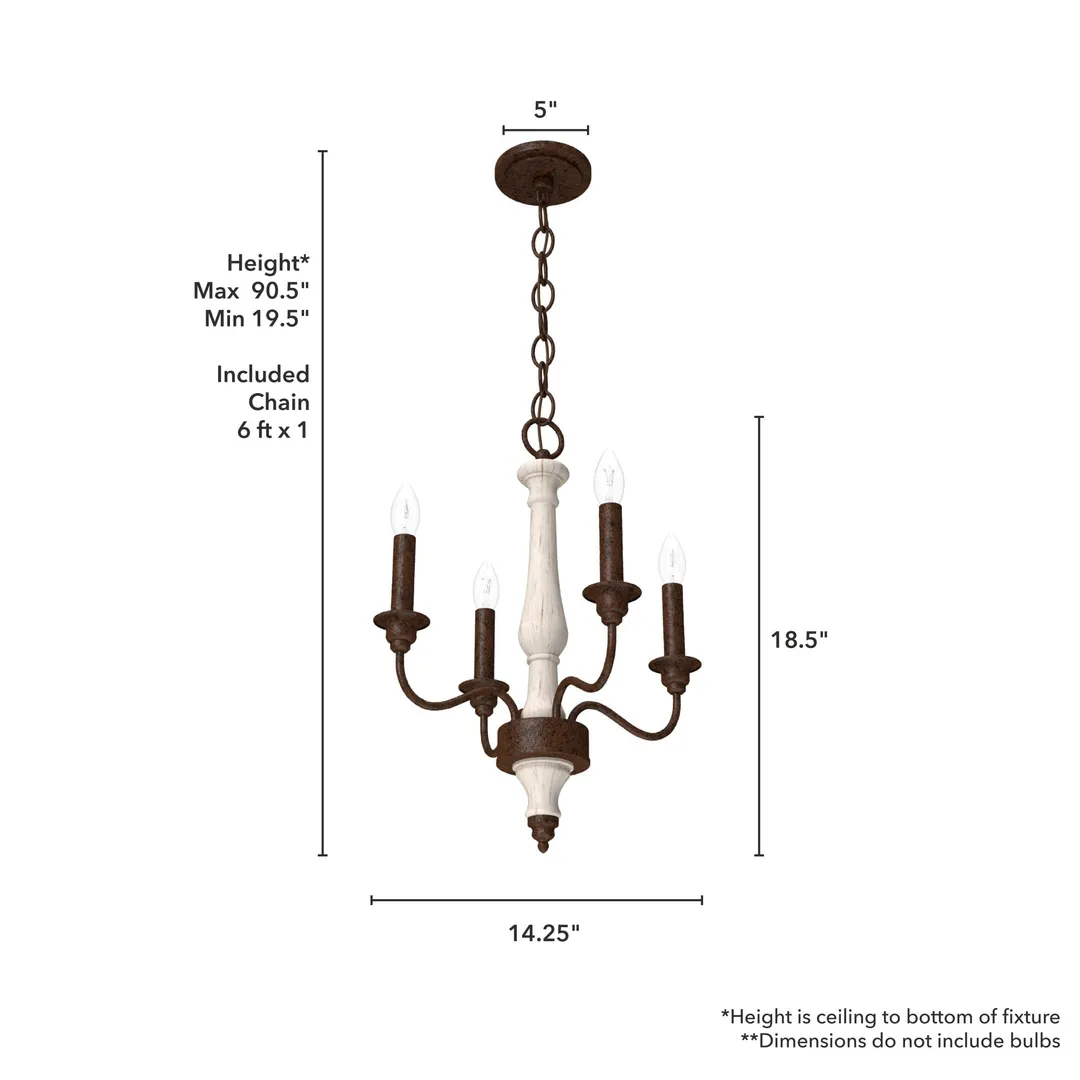 Hunter Teren 4-Light Matte White Traditional Led Bare Bulb Chandelier, photo 4 of 8