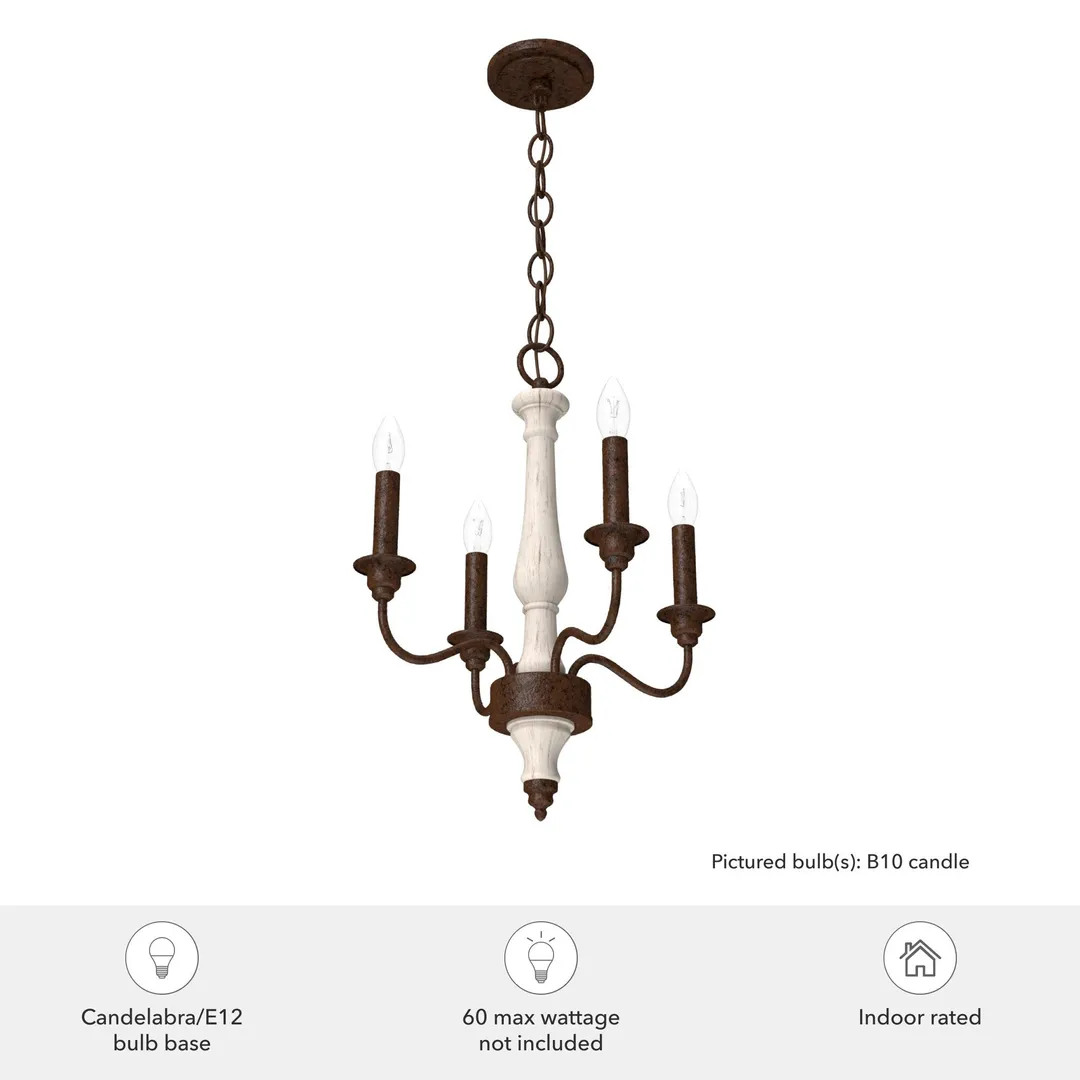Hunter Teren 4-Light Matte White Traditional Led Bare Bulb Chandelier, photo 5 of 8