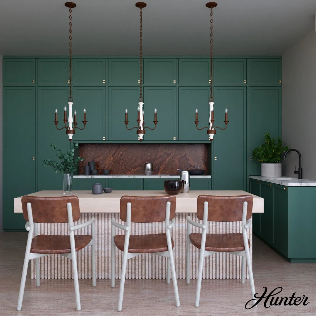 Hunter Teren 4-Light Matte White Traditional Led Bare Bulb Chandelier, photo 3 of 8