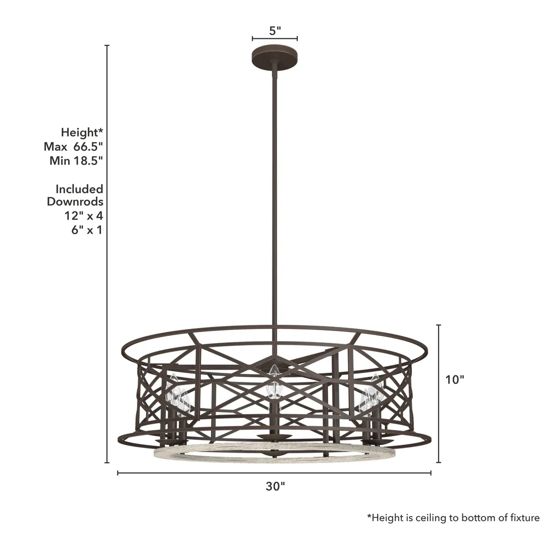 Hunter Langwood 6-Light Matte Copper Transitional Led Bare Bulb Chandelier, photo 4 of 8