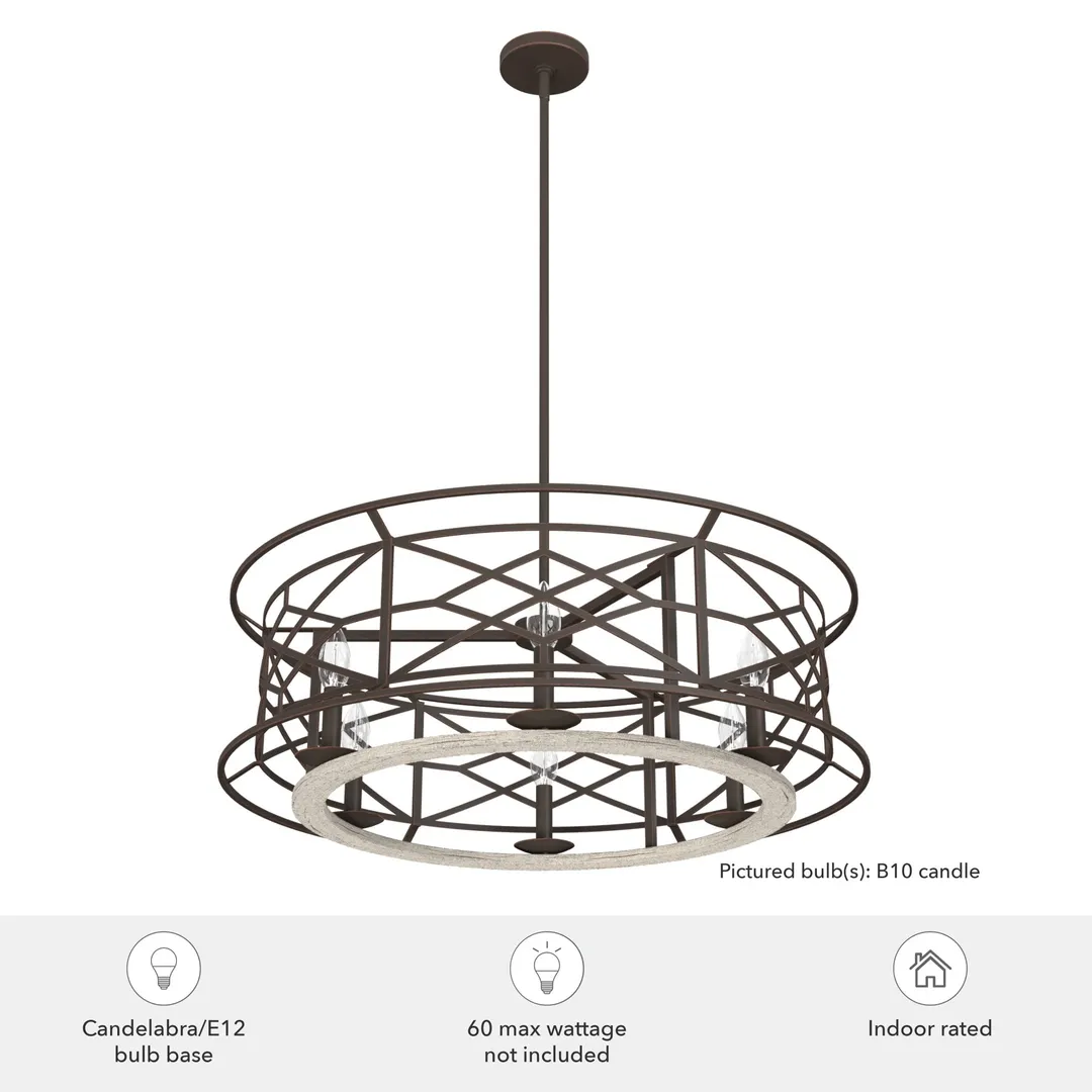 Hunter Langwood 6-Light Matte Copper Transitional Led Bare Bulb Chandelier, photo 5 of 8