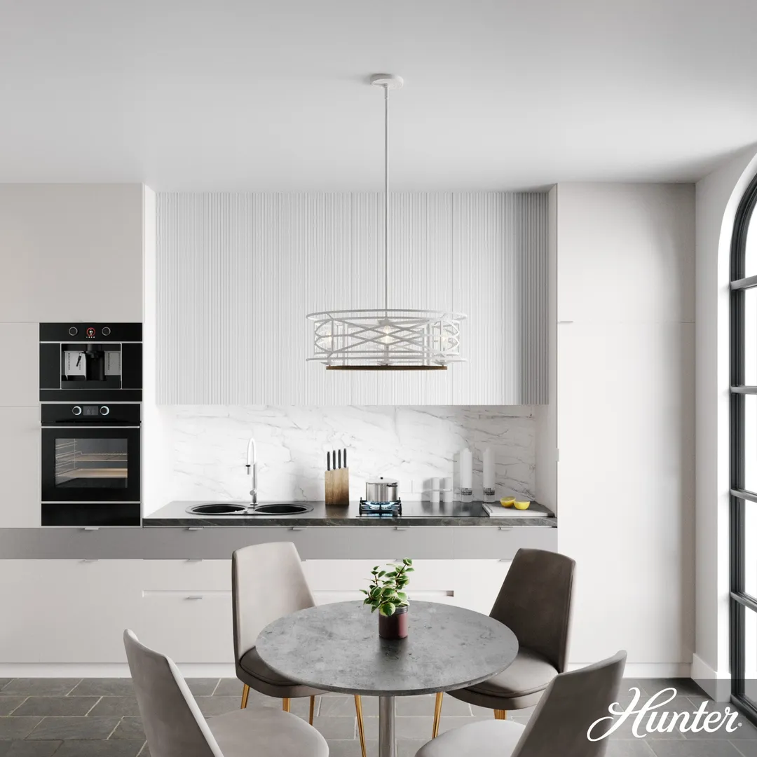 Hunter Langwood 4-Light Matte White Transitional Led Bare Bulb Chandelier, photo 3 of 8