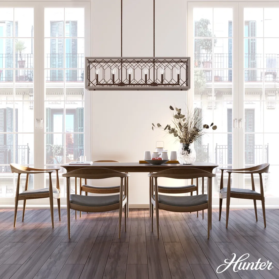 Hunter Chevron 8-Light Distressed Brown Modern/Contemporary Led Chandelier, photo 3 of 11