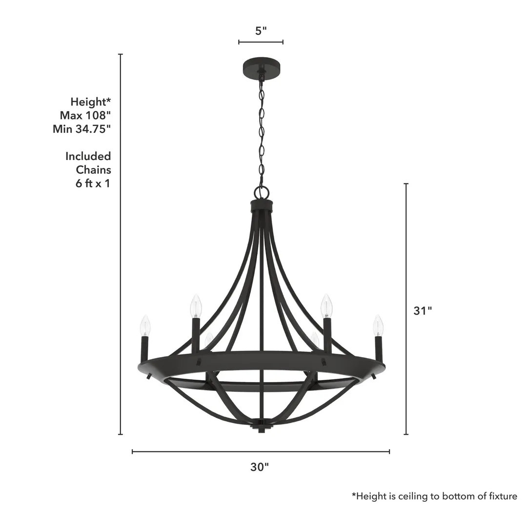 Hunter Perch Point 6-Light Satin Bronze Transitional Led Chandelier, photo 4 of 9