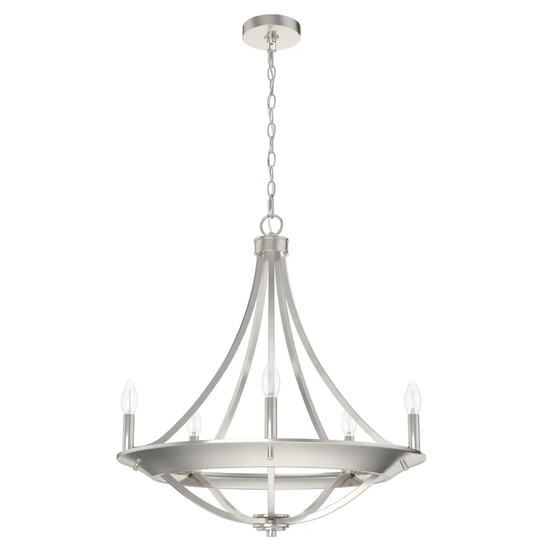 Hunter Perch Point 5-Light Brushed Nickel Transitional Led Chandelier, photo 2 of 9
