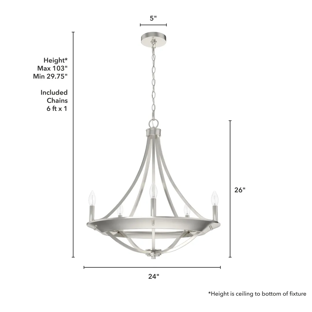 Hunter Perch Point 5-Light Brushed Nickel Transitional Led Chandelier, photo 4 of 9