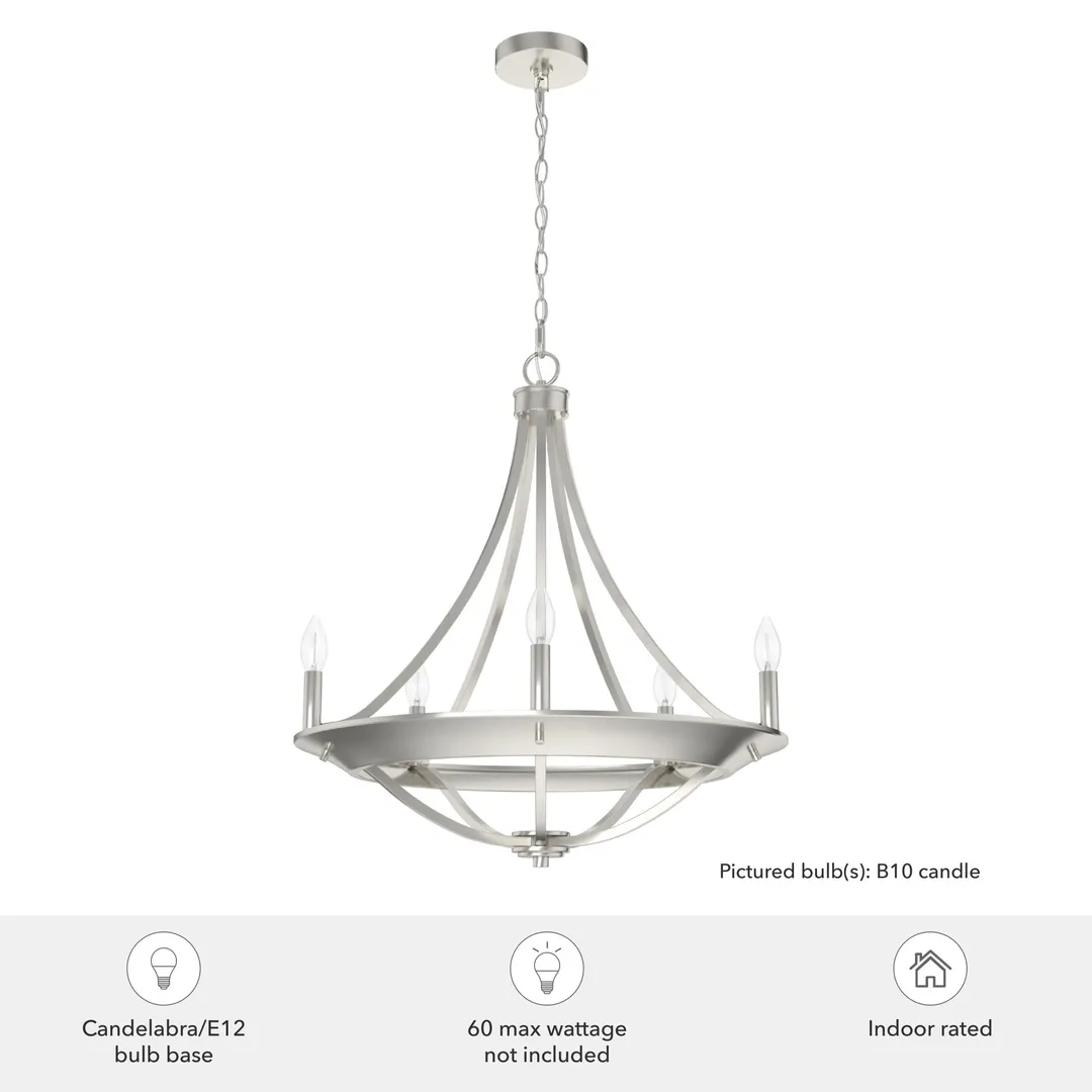 Hunter Perch Point 5-Light Brushed Nickel Transitional Led Chandelier, photo 5 of 9