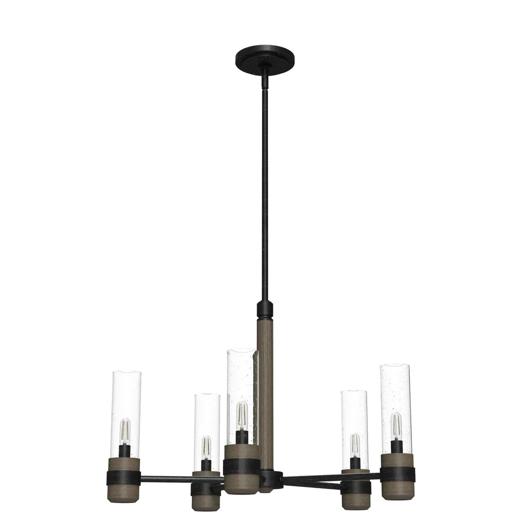 Hunter River Mill 5-Light Matte Black Rustic Led Bare Bulb Chandelier, photo 2 of 8