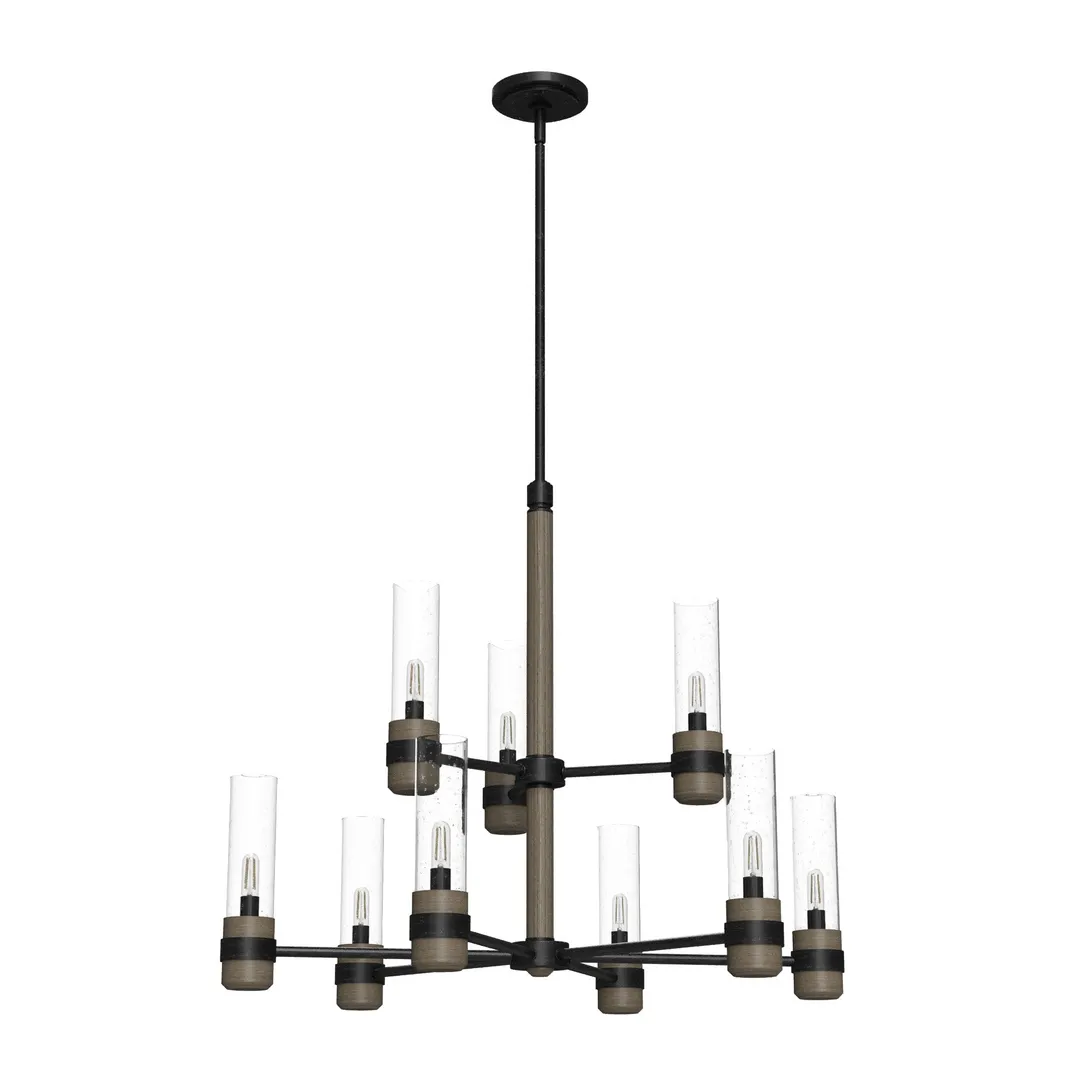 Hunter River Mill 9-Light Matte Black Rustic Led Bare Bulb Chandelier, photo 2 of 9