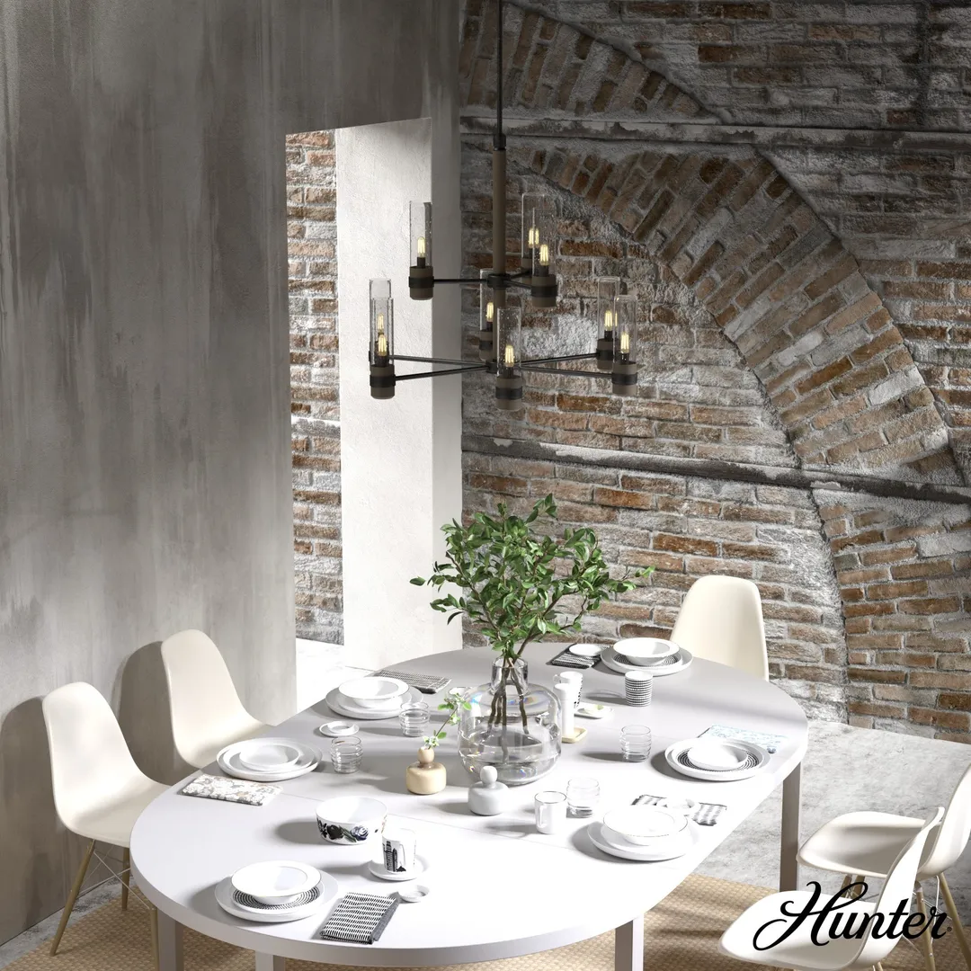 Hunter River Mill 9-Light Matte Black Rustic Led Bare Bulb Chandelier, photo 3 of 9