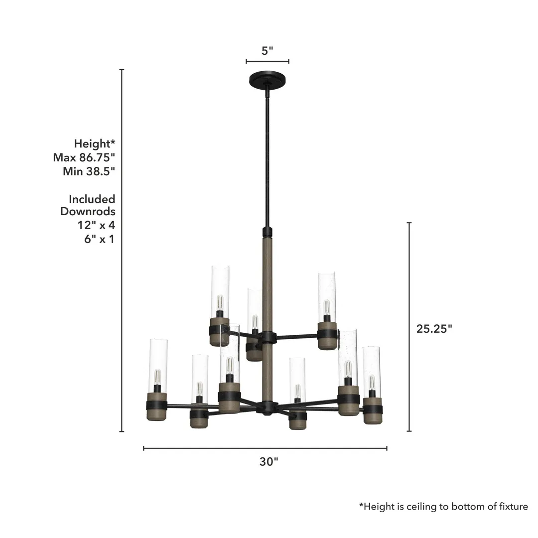 Hunter River Mill 9-Light Matte Black Rustic Led Bare Bulb Chandelier, photo 4 of 9
