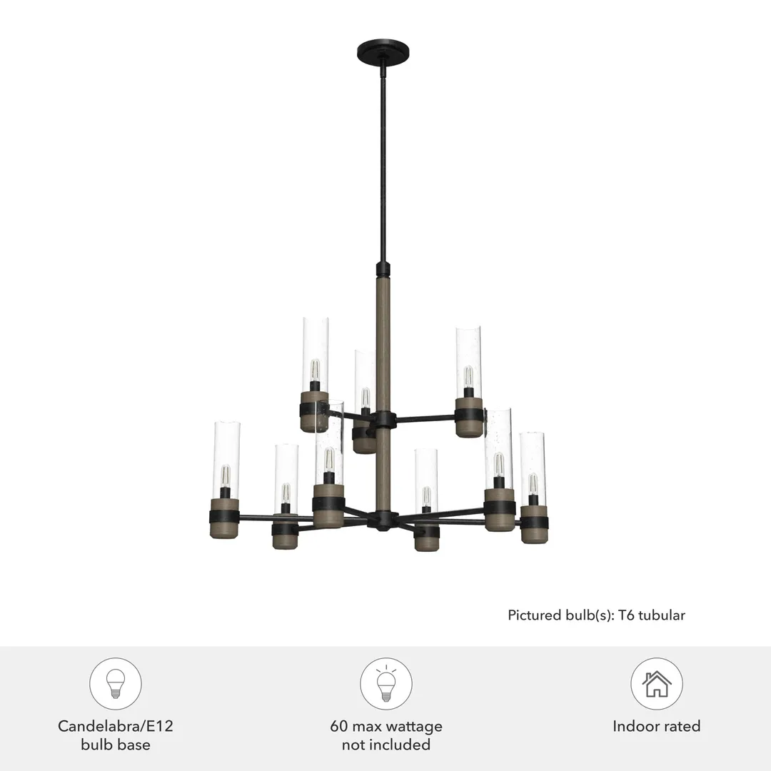 Hunter River Mill 9-Light Matte Black Rustic Led Bare Bulb Chandelier, photo 5 of 9